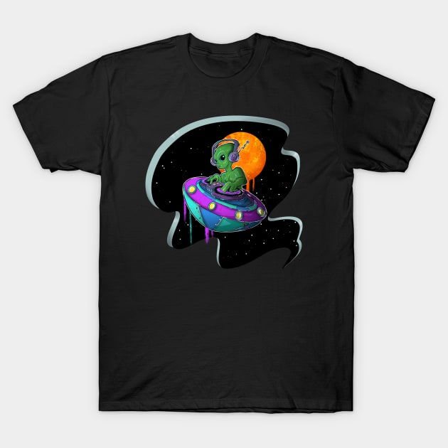 Alien Ufo in Space Dj T-Shirt by Trendy Black Sheep